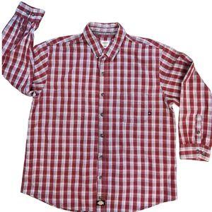 Dickies Men’s Size 3XL Red Plaid Button Down Work Casual Shirt Cotton Blend